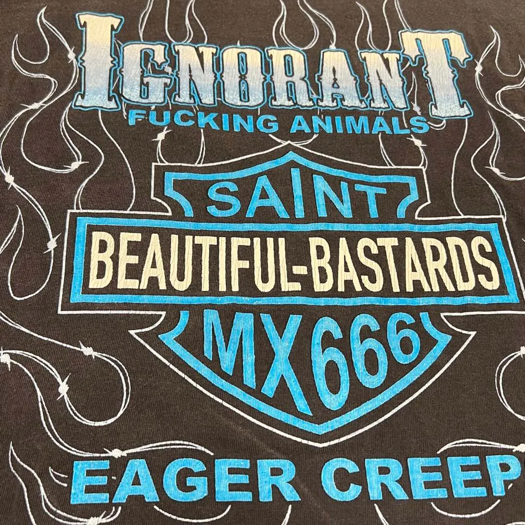 SAINT Mxxxxxx LS TEE/BTFL BASTARS/BLK flame dice distressed long sleeves, washed black S-XL, look for cylindrical fabrics without side seams, don’t buy open ones anymore, boring Assute ready-made garments dyed, all parts faded with spray paint/dirty with hand-made graffiti, collar and cuffs frayed, many hangings/original level printing restored, customized new markings/accessories complete, with little angel anti-counterfeiting label